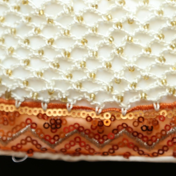 NWT White Beaded Crocheted Lined Potli Bag/Pouch - Picture 3 of 6